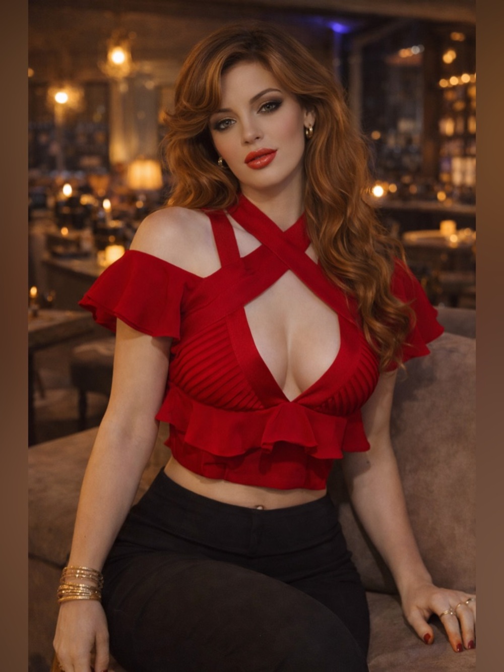 Nasty Gal Red Ruffle Halter Crop Top Cutout Pleated XS Sultry Night Out NWOT